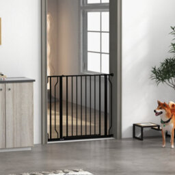 Pawhut Dog Gate Wide Stair Gate W/ Door Pressure Fit, 75-95W Cm, Black - thumbnail 7