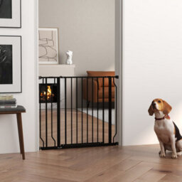 Pawhut Dog Gate Wide Stair Gate W/ Door Pressure Fit, 75-95W Cm, Black - thumbnail 1
