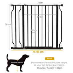 Pawhut Dog Gate Wide Stair Gate W/ Door Pressure Fit, 75-95W Cm, Black - thumbnail 3
