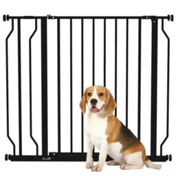Pawhut Dog Gate Wide Stair Gate W/ Door Pressure Fit, 75-95W Cm, Black - thumbnail 2