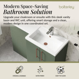 Balterley Right-Hand Bathroom Vanity And Wc Unit Combination With Basin - 1100mm - Satin Green With Copper Handles - thumbnail 2