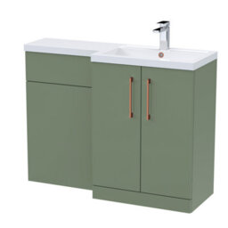 Balterley Right-Hand Bathroom Vanity And Wc Unit Combination With Basin - 1100mm - Satin Green With Copper Handles - thumbnail 1