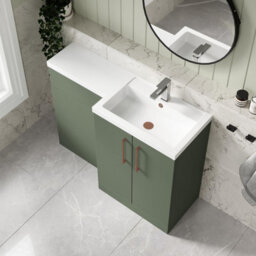 Balterley Right-Hand Bathroom Vanity And Wc Unit Combination With Basin - 1100mm - Satin Green With Copper Handles - thumbnail 3