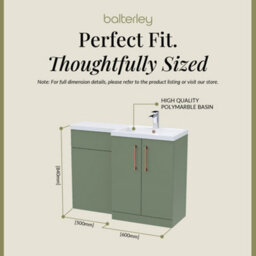 Balterley Right-Hand Bathroom Vanity And Wc Unit Combination With Basin - 1100mm - Satin Green With Copper Handles - thumbnail 5