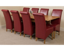 That's Furniture Richmond 140Cm - 220Cm Oak Extending Dining Table And 8 Chairs Dining Set With Montana Burgundy Leather Chairs