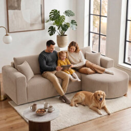 Luckracer Boneless Corner Sofa Couch Cloud Modular Sectional Sofa L Shaped Memory Foam Corduroy 245Cm, Light Facing Chaise Beige - thumbnail 2
