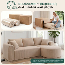 Luckracer Boneless Corner Sofa Couch Cloud Modular Sectional Sofa L Shaped Memory Foam Corduroy 245Cm, Light Facing Chaise Beige - thumbnail 7