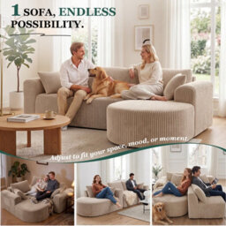 Luckracer Boneless Corner Sofa Couch Cloud Modular Sectional Sofa L Shaped Memory Foam Corduroy 245Cm, Light Facing Chaise Beige - thumbnail 5