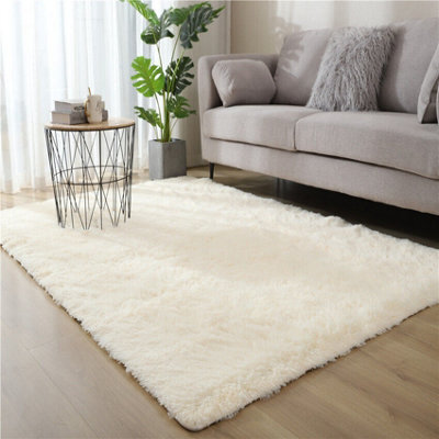 Fluffy Soft Beige Carpet Large Shaggy Rug Anti-Slip Bedroom Living Room Floor Mats 120X160Cm - image 1
