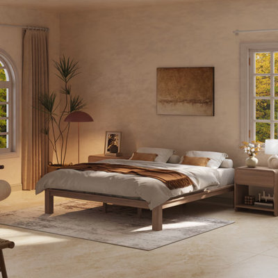 Flexispot Walnut King Size Solid Wood Bed Frame With Japanese Joinery, 150 X 200 Cm - image 1