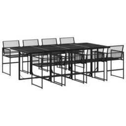 Berkfield 9 Piece Garden Dining Set Black Poly Rattan - thumbnail 2
