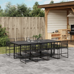 Berkfield 9 Piece Garden Dining Set Black Poly Rattan - thumbnail 1