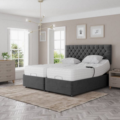 Madison Electric Adjustable Bed Set Fabric Pocket Sprung Mattress Chesterfield Headboard - image 1