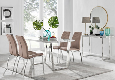 Furniturebox Uk Kylo White Marble Effect Dining Table & 4 Cappuccino Isco Chairs - image 1