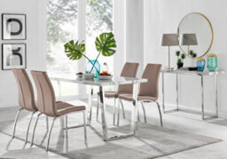 Furniturebox Uk Kylo White Marble Effect Dining Table & 4 Cappuccino Isco Chairs - thumbnail 1