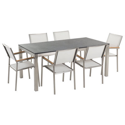 Beliani Garden Dining Set 6 Seater Grosseto Granite Polished Black/ White - image 1