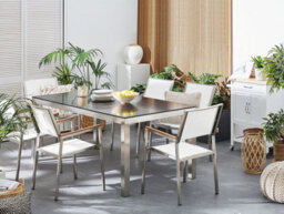 Beliani Garden Dining Set 6 Seater Grosseto Granite Polished Black/ White - thumbnail 2
