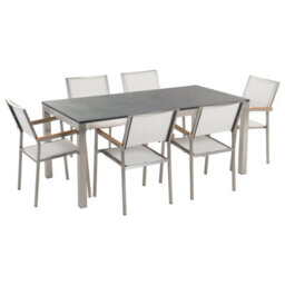 Beliani Grosseto 6 Seater Garden Dining Set Black/ White Granite Polished