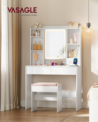 LEDREM Dressing Table With Led Lights And Power Outlets, 3 Colours, Vanity Desk With Mirror, Vanity Table With 2 Drawers, Makeup Desk - image 1
