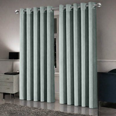 Oxford Homeware Eyelet Linen Effect Curtains Sage Green Fully Lined 100%blackout Thermal Insulated Curtains Pair (W)168Cmx(L)228Cm - image 1