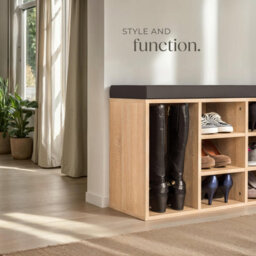 Tectake Shoe Rack - Storage Cabinet For 10 Pairs Of Shoes, Bench With Seat Cushion, 103.5 X 48 X 30 Cm - 103.5 Cm - Dark Grey/light Oak - thumbnail 7