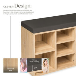 Tectake Shoe Rack - Storage Cabinet For 10 Pairs Of Shoes, Bench With Seat Cushion, 103.5 X 48 X 30 Cm - 103.5 Cm - Dark Grey/light Oak - thumbnail 3