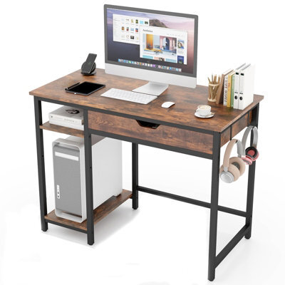 Costway Compact Computer Desk 100Cm Industrial Home Office Desk With Drawer - image 1