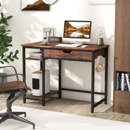 Costway Compact Computer Desk 100Cm Industrial Home Office Desk With Drawer - thumbnail 5