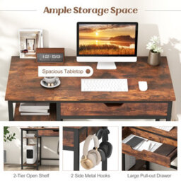 Costway Compact Computer Desk 100Cm Industrial Home Office Desk With Drawer - thumbnail 6