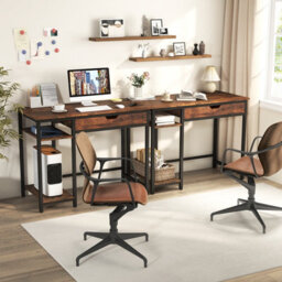 Costway Compact Computer Desk 100Cm Industrial Home Office Desk With Drawer - thumbnail 4