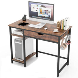 Costway Compact Computer Desk 100Cm Industrial Home Office Desk With Drawer - thumbnail 1