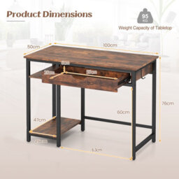 Costway Compact Computer Desk 100Cm Industrial Home Office Desk With Drawer - thumbnail 2