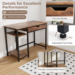 Costway Compact Computer Desk 100Cm Industrial Home Office Desk With Drawer - thumbnail 7