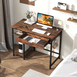 Costway Compact Computer Desk 100Cm Industrial Home Office Desk With Drawer - thumbnail 3