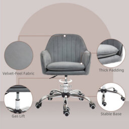 Homcom Office Chair, Swivel Desk Chair W/ Adjustable Height, Grey - thumbnail 5