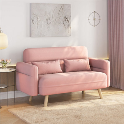 Yaheetech Pink 2 Seater Modern Small Fabric Loveseat Sofa With Lumbar Pillows And Solid Wood Legs - image 1