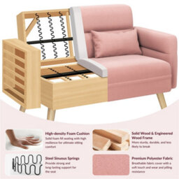 Yaheetech Pink 2 Seater Modern Small Fabric Loveseat Sofa With Lumbar Pillows And Solid Wood Legs - thumbnail 4