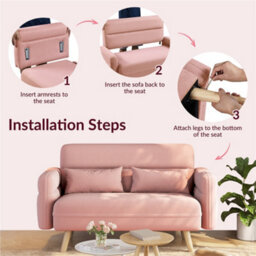 Yaheetech Pink 2 Seater Modern Small Fabric Loveseat Sofa With Lumbar Pillows And Solid Wood Legs - thumbnail 6