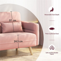 Yaheetech Pink 2 Seater Modern Small Fabric Loveseat Sofa With Lumbar Pillows And Solid Wood Legs - thumbnail 7