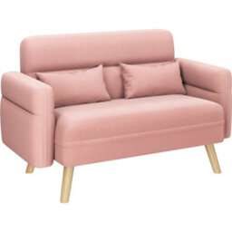 Yaheetech Pink 2 Seater Modern Small Fabric Loveseat Sofa With Lumbar Pillows And Solid Wood Legs - thumbnail 2
