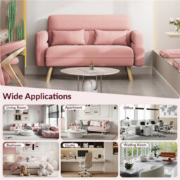 Yaheetech Pink 2 Seater Modern Small Fabric Loveseat Sofa With Lumbar Pillows And Solid Wood Legs - thumbnail 8
