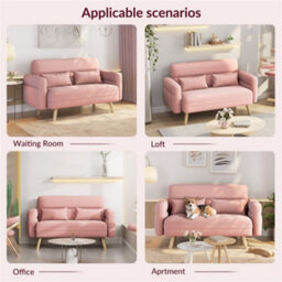 Yaheetech Pink 2 Seater Modern Small Fabric Loveseat Sofa With Lumbar Pillows And Solid Wood Legs - thumbnail 9