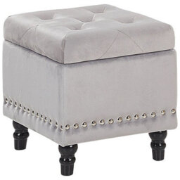 Beliani Storage Pouffe Loretto Velvet Light Grey 37 Cm 37 Cm 40 Cm