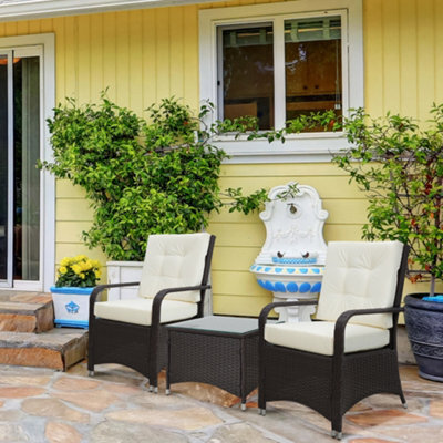Outsunny Rattan 3Pcs Chair Table Bistro Set Patio Set W/ Steel Frame White - image 1