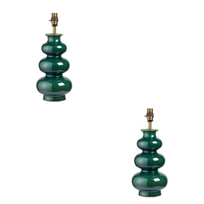 Loops Elegant Gloss Green Table Lamp Bases - 2 Pack With Aged Brass Accents - image 1