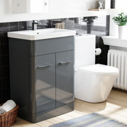 Nes Home 600mm Vanity Basin Unit & Rimless Close Coupled Toilet Grey - thumbnail 2