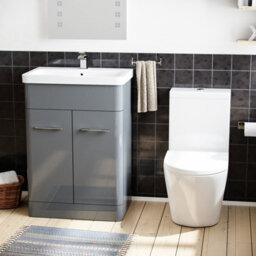 Nes Home 600mm Vanity Basin Unit & Rimless Close Coupled Toilet Grey - thumbnail 3