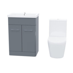 Nes Home 600mm Vanity Basin Unit & Rimless Close Coupled Toilet Grey - thumbnail 6