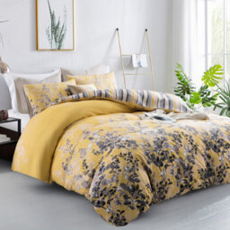 Ameha Printed Duvet Cover With Matching Pillowcase 3 Piece Set Skin Friendly Microfiber Ochre Blossom Super King (260X220Cm) - thumbnail 8