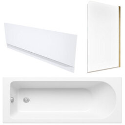 FNX Bathrooms White 1700 X 700 Single-Ended Bath With Waterproof Front Panel & Reversible Hinged Glass Bath Shower Screen - thumbnail 1